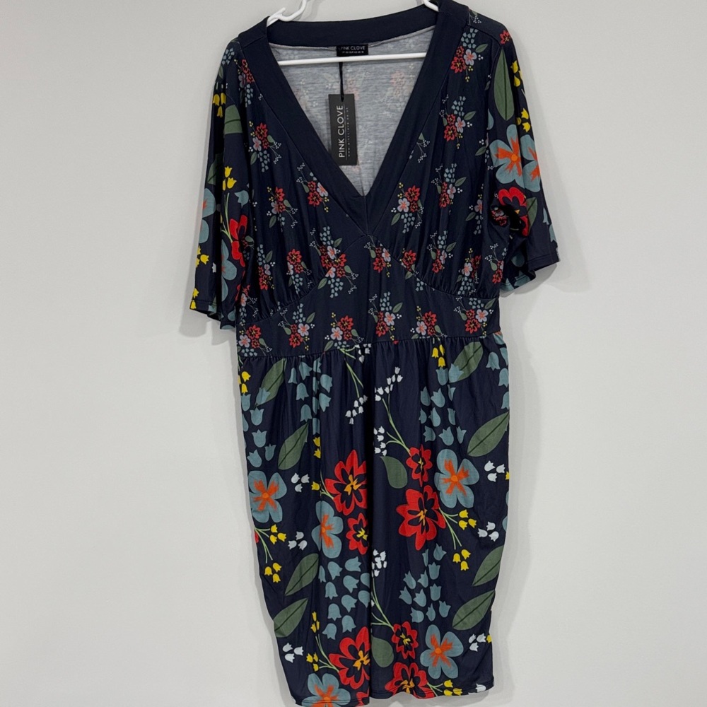 Pink Clover Dark Blue Floral Midi Dress
